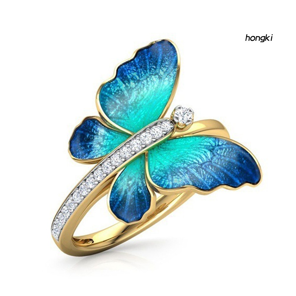 BUTTERFLY Nhẫn Hợp Kim Đính Đá Hình Bướm Xinh Xắn Cho Nữ