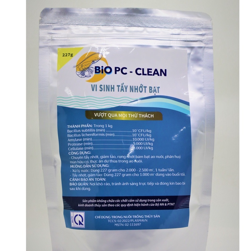 Vi sinh xử lý môi trường, tẩy nhớt bạt ao nuôi thủy sản BIO PC - Clean. Giảm tảo, nhớt bạt, phân hủy thức ăn dư thừa.