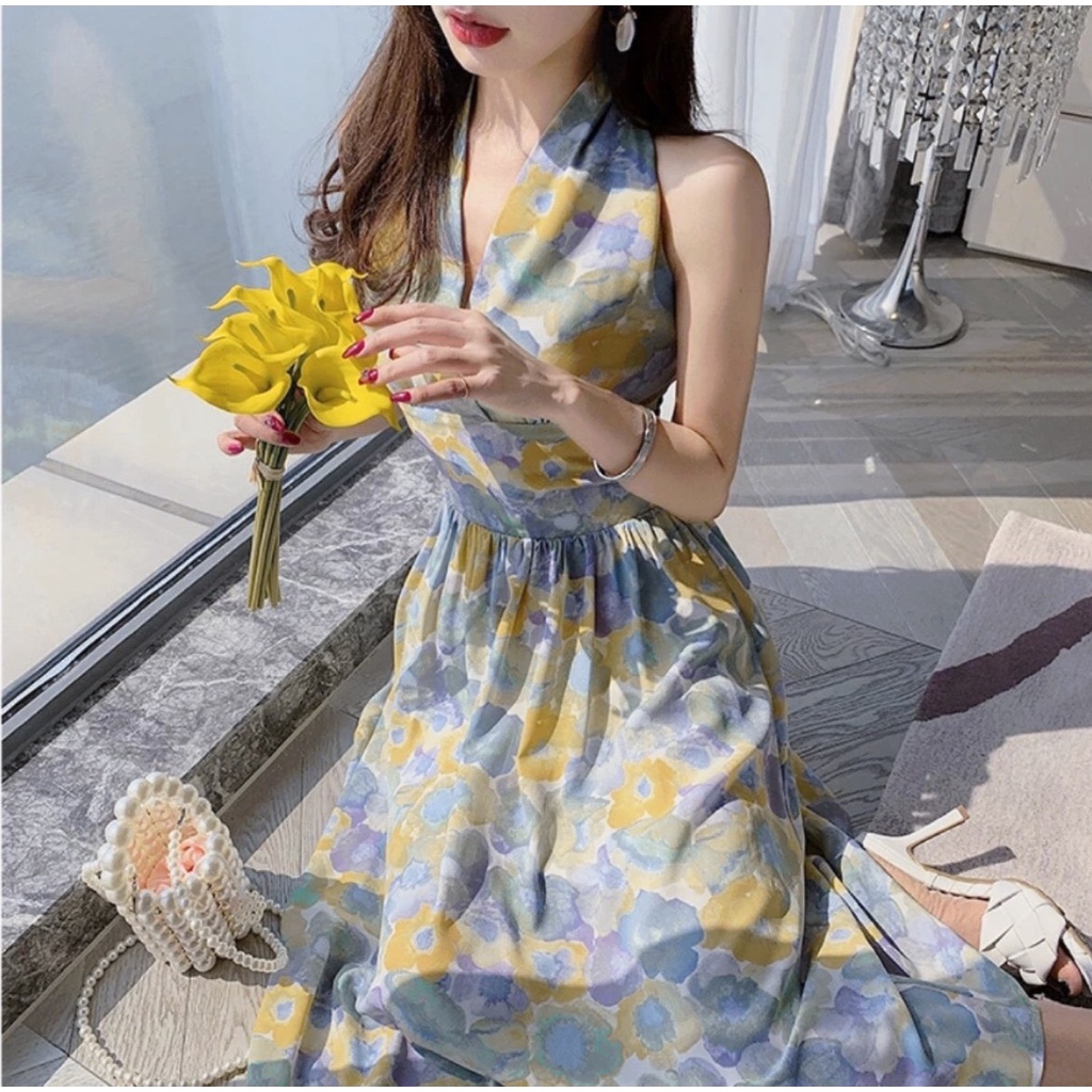 Đầm Phối Hoa Xinh Mộng Mer - Form Midi dáng tiểu thư