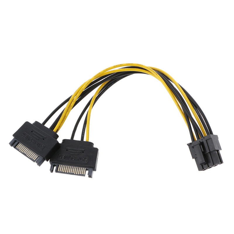 Psy 10Pcs Dual 15Pin SATA To PCI-E 8Pin (6Pin + 2Pin) ideo Card Power Adapter Cable