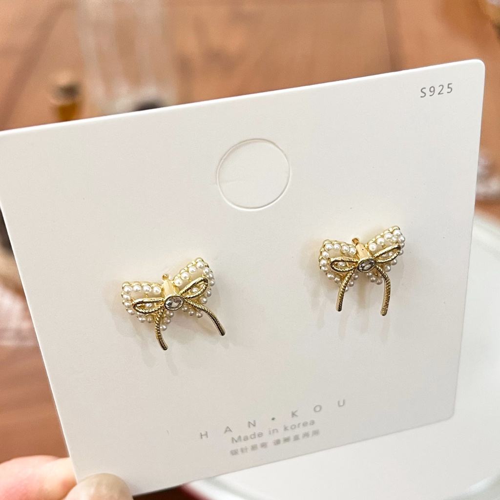 Bông tai bạc S925 Hoa tai hình chiếc nơ kiểu dáng độc đáo không gây dị ứng da khi sử dụng thời trang Hàn Quốc, Lémi