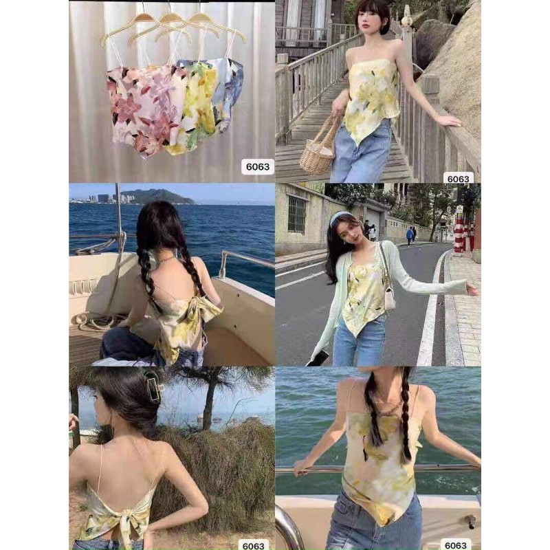 Áo yếm 2 dây lụa khăn hoa buộc nơ sau