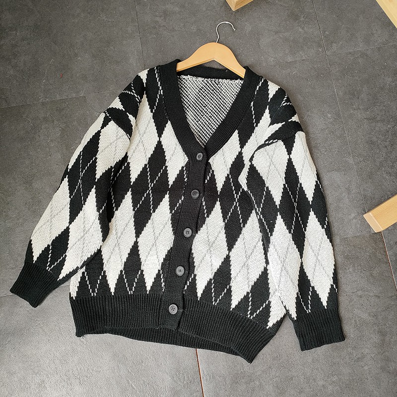 Áo khoác cardigan len quả trám nữ dáng rộng họa tiết kim cương phong cách hàn quốc jumsox- js0033 | BigBuy360 - bigbuy360.vn