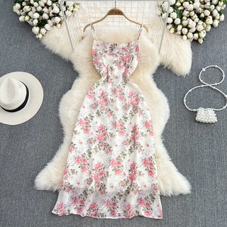 #1041 Đầm hai dây chất voan hoa hồng Hàn Quốc đủ size