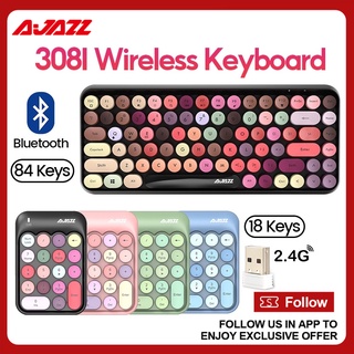 Ajazz 308i Wireless Keyboard Bluetooth Keyboard Round Key Cap 10m Bluetooth Connection 84 Keys 2.4GHz Numeric Keypad for Tablet Laptop Android