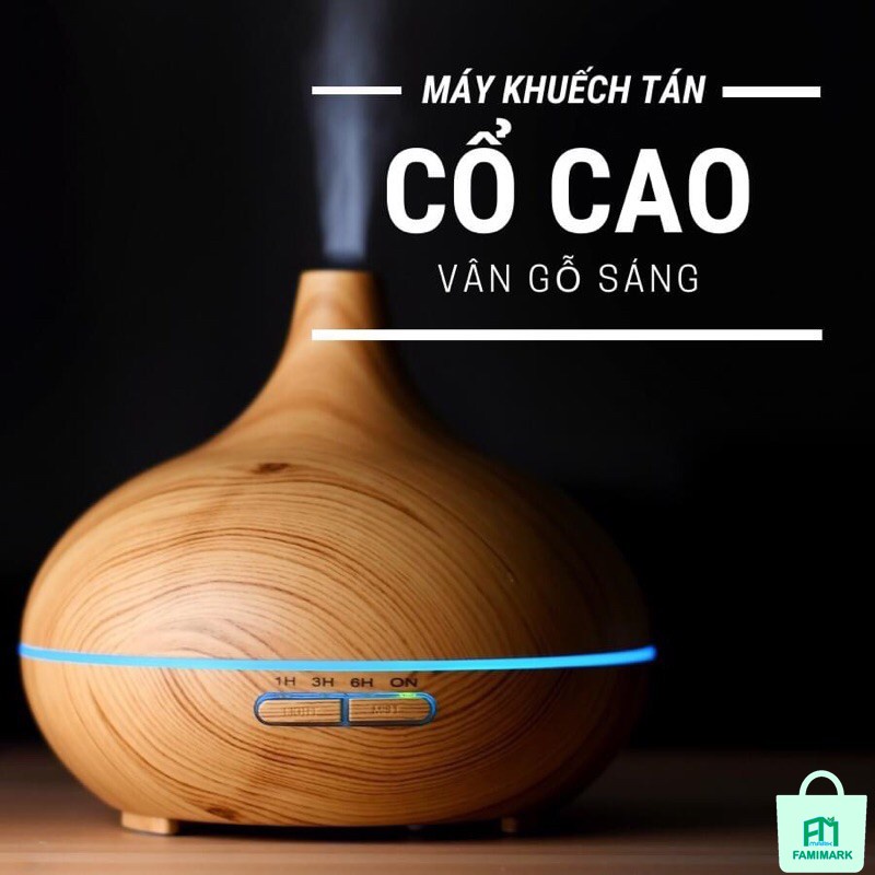 Máy Khuếch Tán Phun Sương Tạo Hương Thơm Cho Phòng Ngủ Máy Xông Tinh Dầu Cổ Cao 550ML Màu Vân Gỗ Đèn LED Đổi Màu