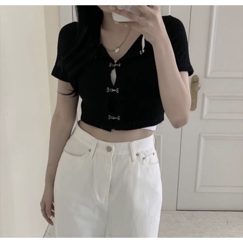 ÁO CROPTOP CÀI KHUY PHONG CÁCH HÀN QUỐC SIÊU NGẦU