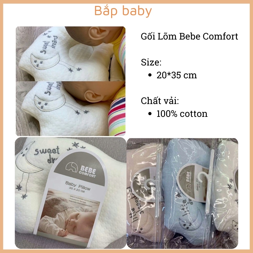 Gối chống méo đầu cho bé BEBE Comfort cao cấp gối cho bé sơ sinh vỏ 100% cotton ruột bông