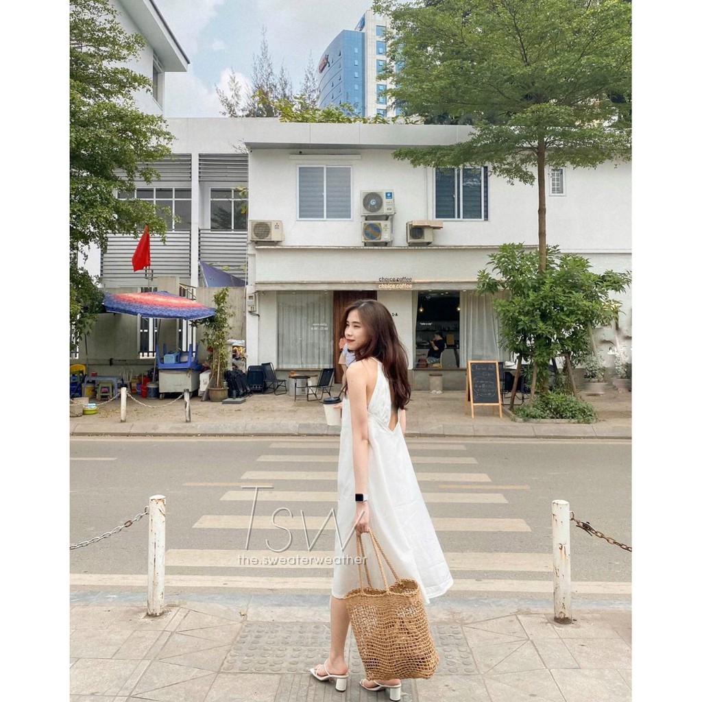 Váy Đầm Maxi Nữ Trắng Bèo Viền Ren Hở Lưng Phối Tay Cách Điệu | BigBuy360 - bigbuy360.vn