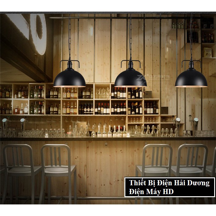 Chao thả trần chao dầu dây xích cổ điển D300 (Đen) - Đường kính chao đèn 30cm - Bảo hành 12 tháng