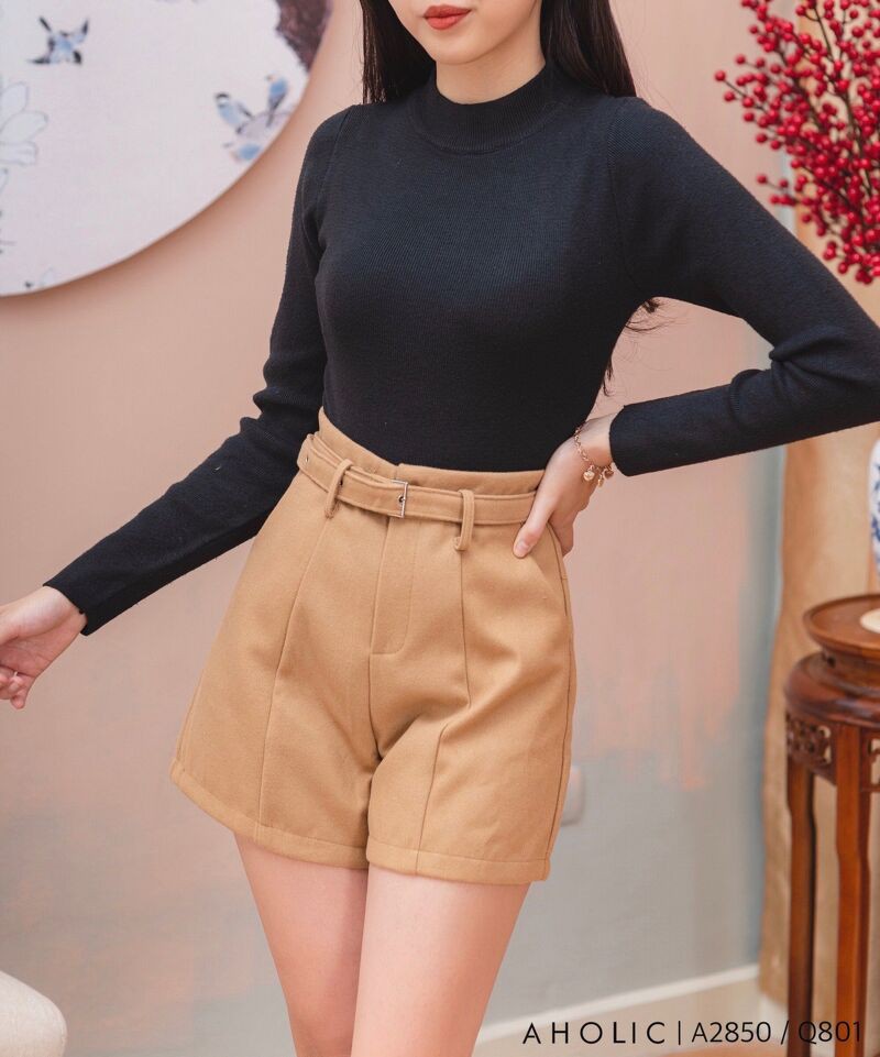 Quần Short dạ basic kèm belt thu đông Aholic Q801