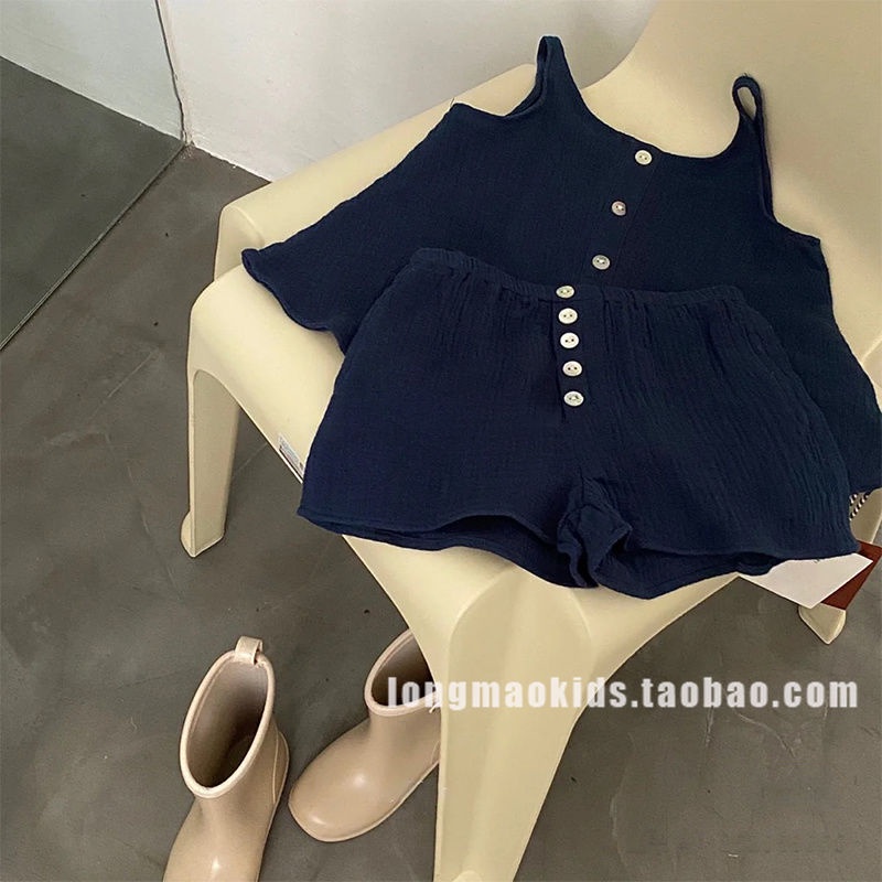 Bộ Áo Hai Dây Mỏng + Quần Short Thời Trang Mùa Hè Hàn Quốc Mới 2022 Dành Cho Bé Gái