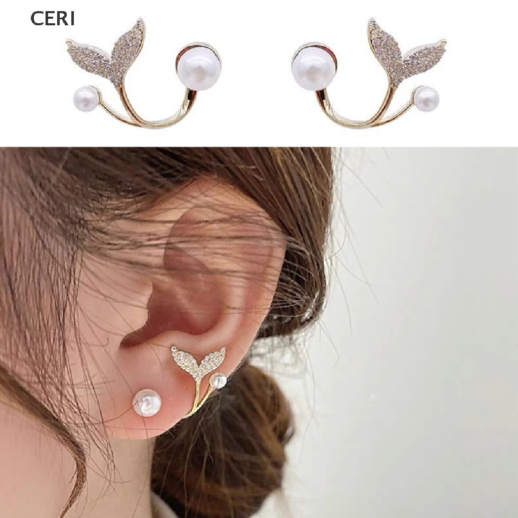 CE Arrival Stud Earrings Fashion Fish Tail Metal Women Flower Pearl Trendy Jewelry RI