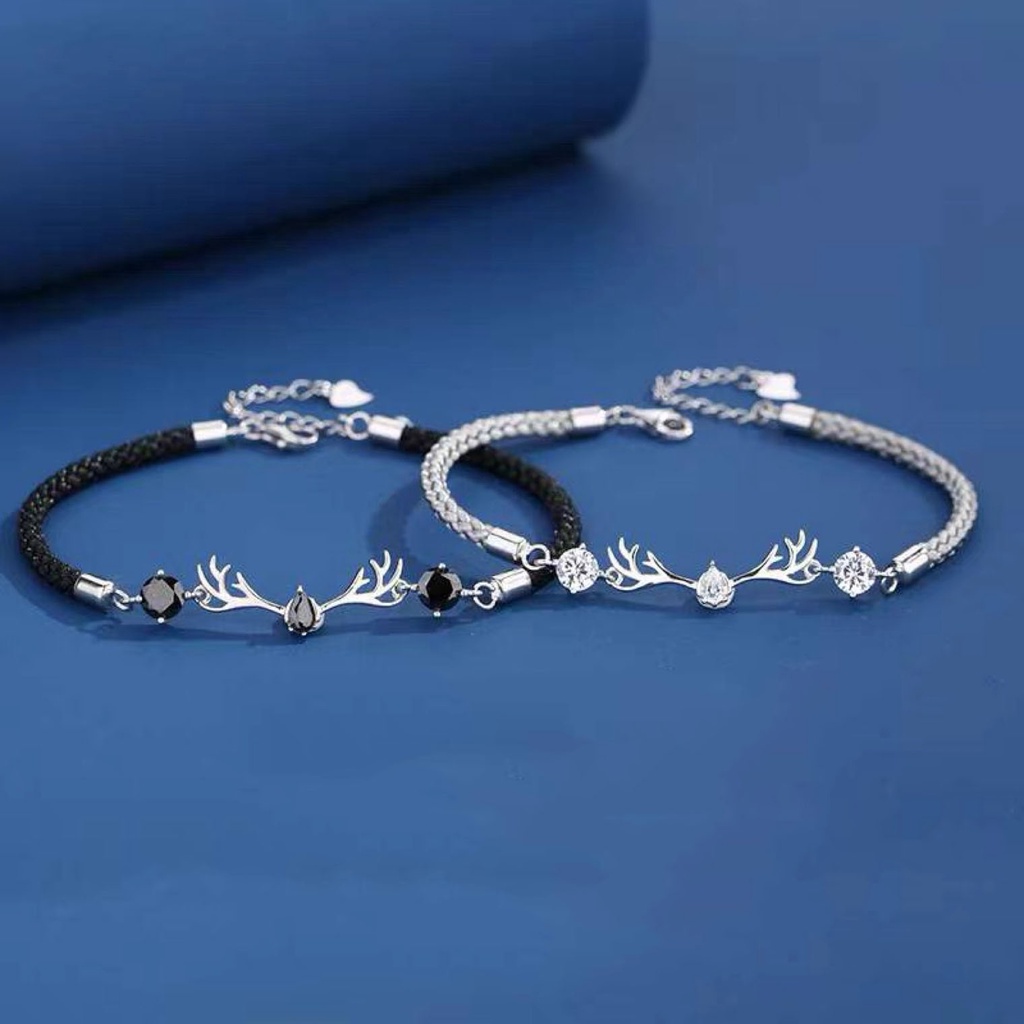 Vòng tay đôi sừng tuần lộc đính đá làm quà tặng kỉ niệm phong cách Hàn Quốc chất liệu Bạc925 Kratos