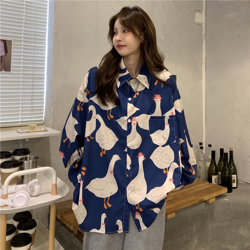 【ZHELIHANGFEI】Áo Sơ Mi Tay Dài Form Rộng Họa Tiết Tranh Sơn Dầu Dễ Phối Đồ