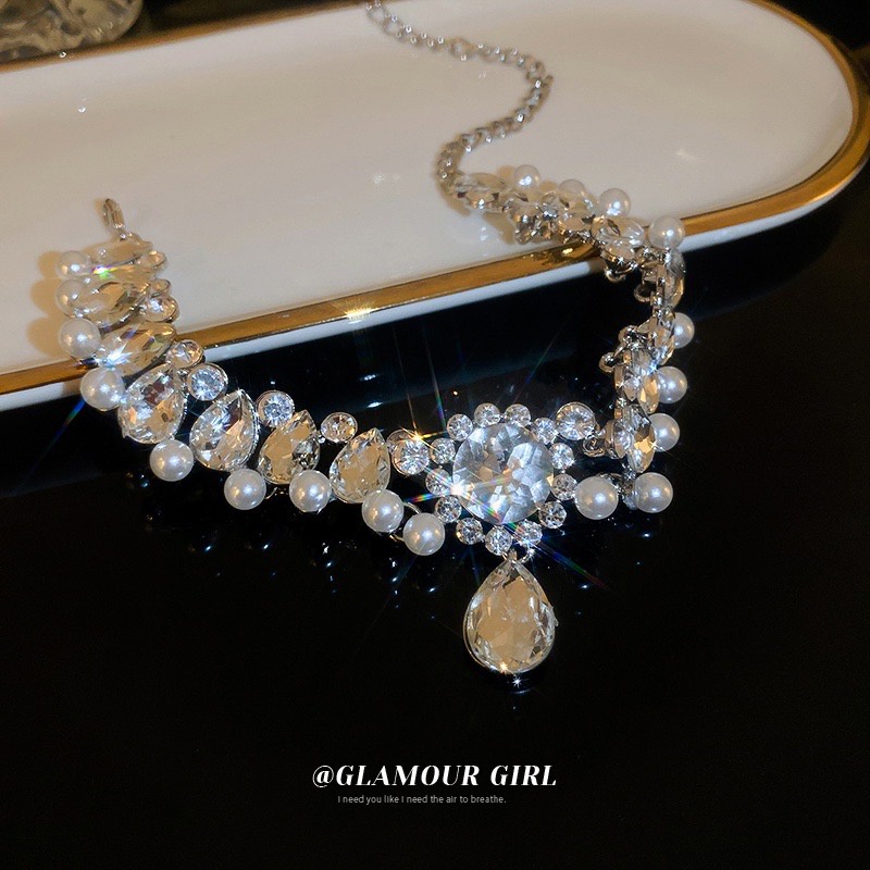 [ Cao Cấp Loại 1 ] Choker Vòng Cổ Đính Đá Hình Giọt Nước Lấp Lánh Dự Tiệc Siêu Sang Mainia Shop