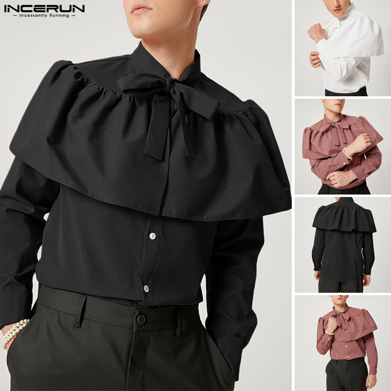 Áo sơ mi INCERUN dài tay phối khăn choàng thanh lịch hiện đại cho nam