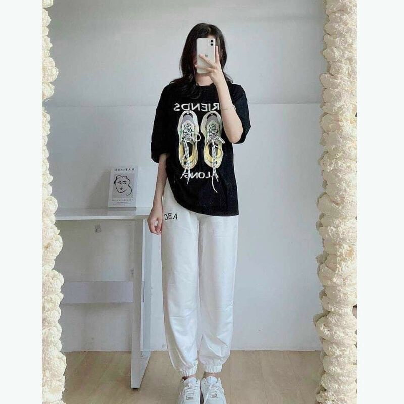 Quần da cá jogger bo gấu thêu siêu hót