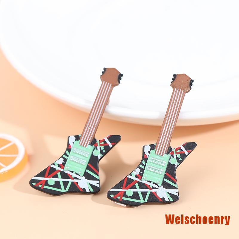 Set 2 Mô Hình Đàn Guitar Mini Tỉ Lệ 1: 12 Trang Trí Nhà Búp Bê