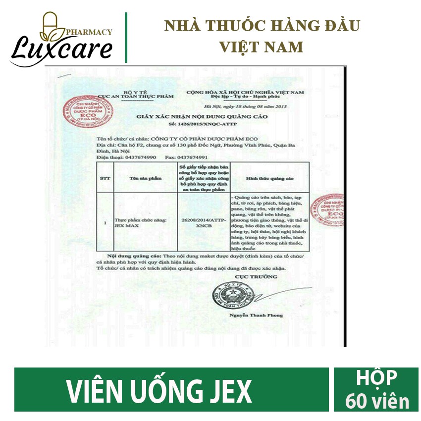 Viên uống Jex - Giúp Giảm Đau & Làm Chậm Quá Trình Thoái Hóa khớp - LUXCARE