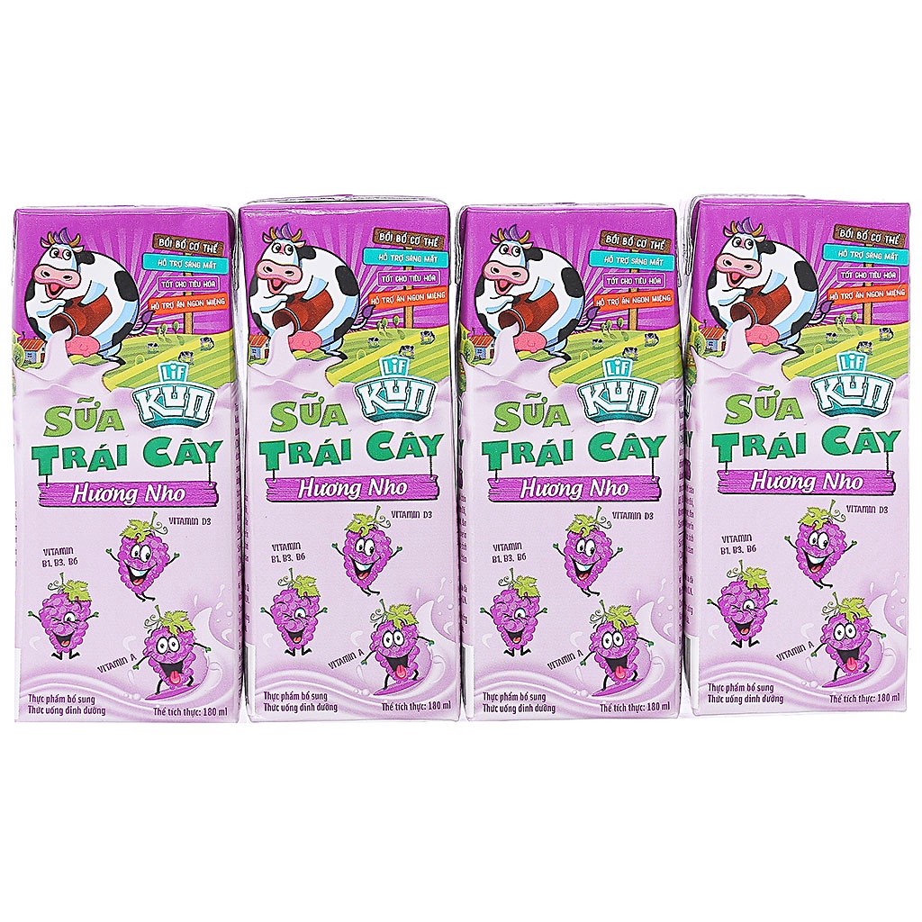 Sữa Kun trái cây 180ml (vỉ 4 hộp)