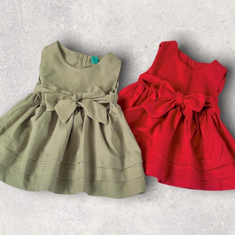 váy bé gái sát nách dập ly SHUSHI.babyshop gấu cột nơ cho bé đi chơi, đi học