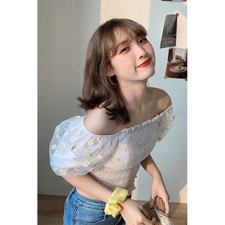 [Sẵn] Áo trễ vai hoa cúc