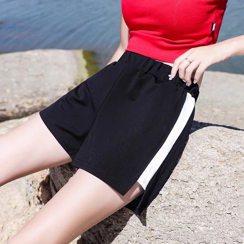 Quần đùi short nữ chất thun tập gym yoga aerobic chạy bộ mặc ở nhà mát mẻ năng động sọc to QS03