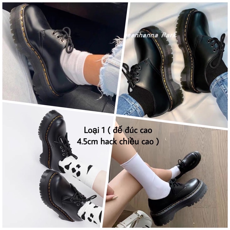 Giày Boots Oxford Dr Marten Cổ Thấp Da Trơn