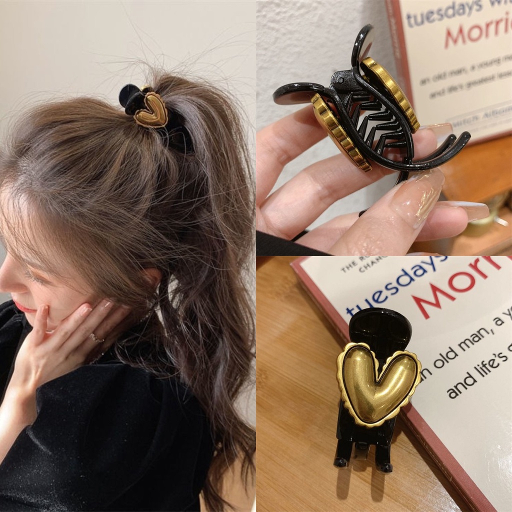 Kẹp Tóc Hình Trái Tim Màu Vàng Đen Phong Cách Hàn Quốc Thời Trang Mùa Hè