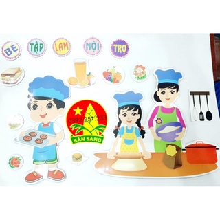 Tranh góc mầm non góc nấu ăn nội trợ [ Xốp ép giấy bóng đẹp ]