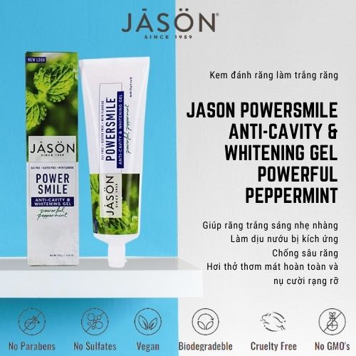 Kem đáng răng làm trắng răng JASON POWERSMILE ANTI-CAVITY &amp; WHITENING GEL POWERFUL PEPPERMINT SB Start Up