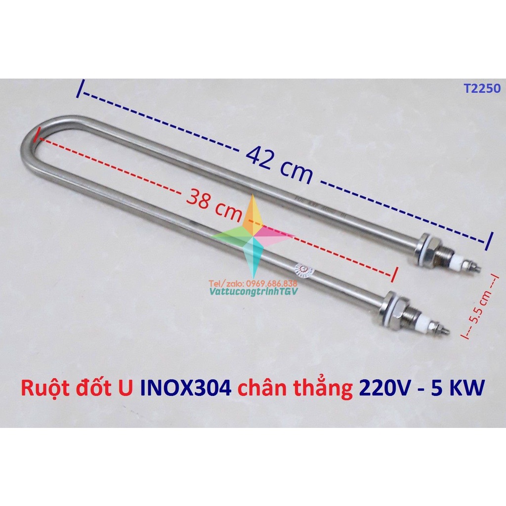 Sợi đốt điện trở nhiệt cho nồi phở 220V/5000W dài 42 cm chân thẳng