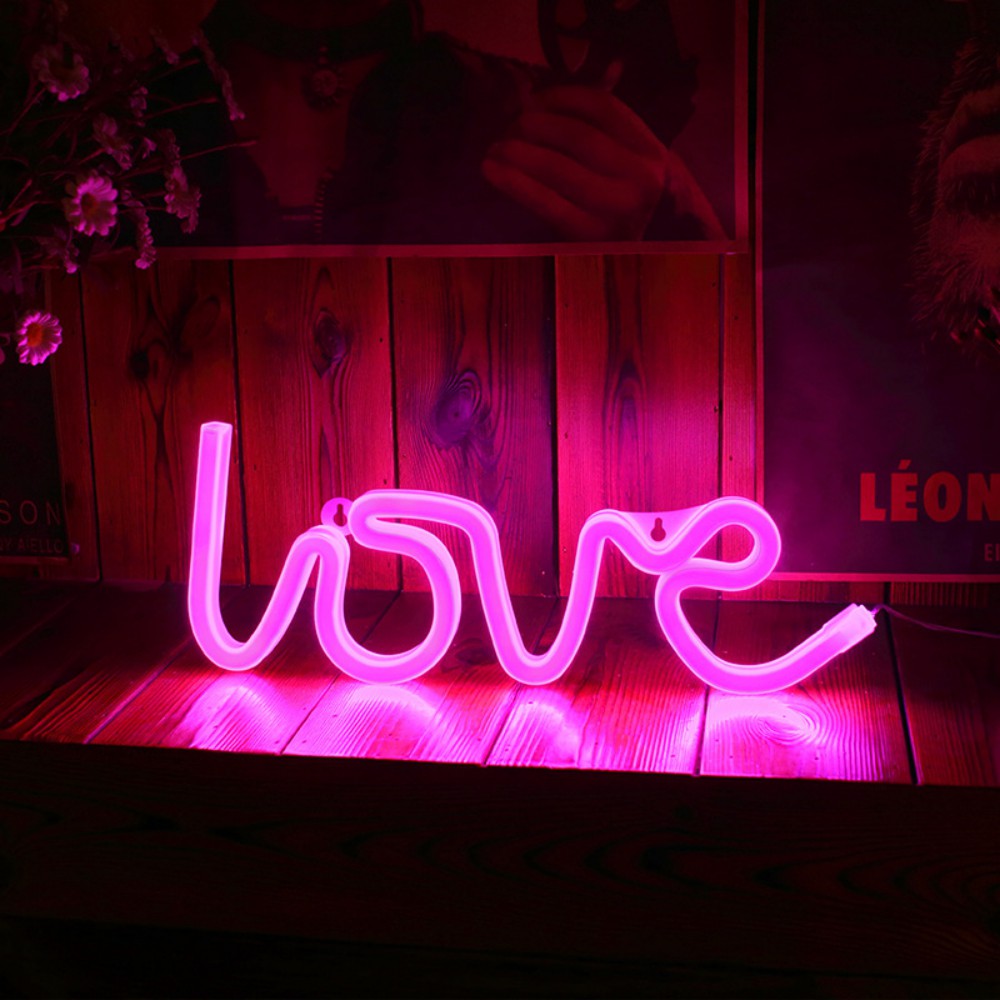 【Tặng MÓC TREO 】Đèn Led Neon hình chữ Love quà tặng Valentine ,lễ tình nhân trang trí DECOR phòng ngủ hộp PIN + USB MOXI