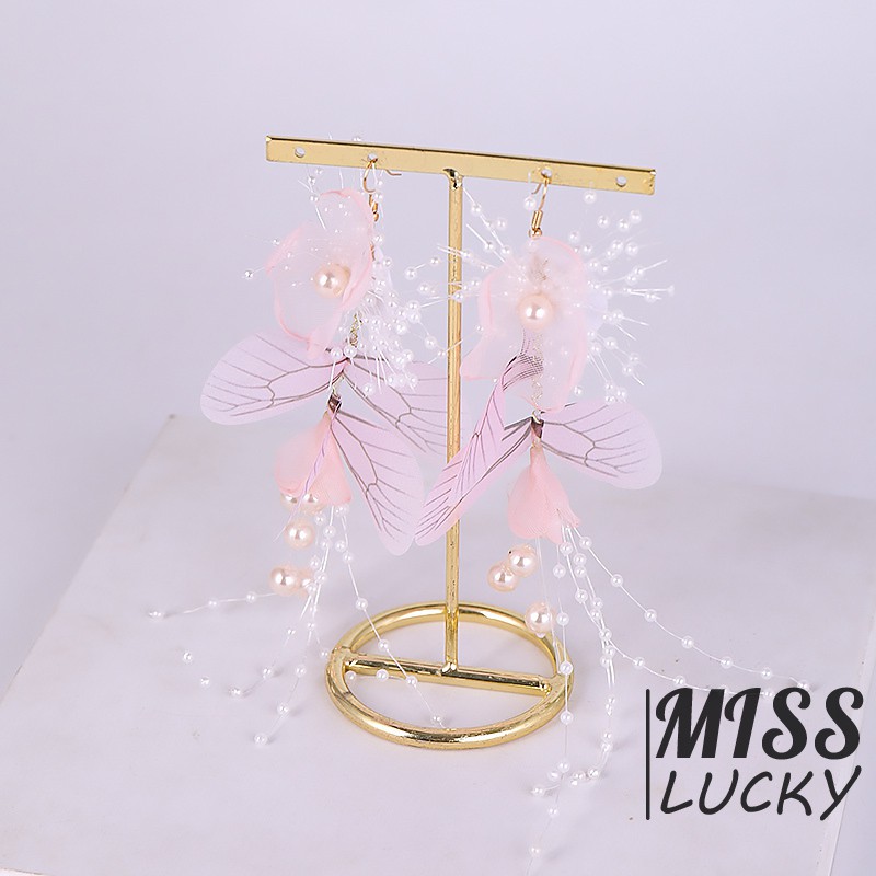 Set cài tóc+khuyên tai hoa đính ngọc trai hồng trang trí tóc cho cô dâu