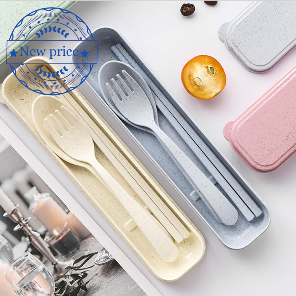 Bộ dụng cụ bàn ăn có hộp đựng màu trơn phong cách Nhật Bản được tái chế bằng lúa mạch k1f0