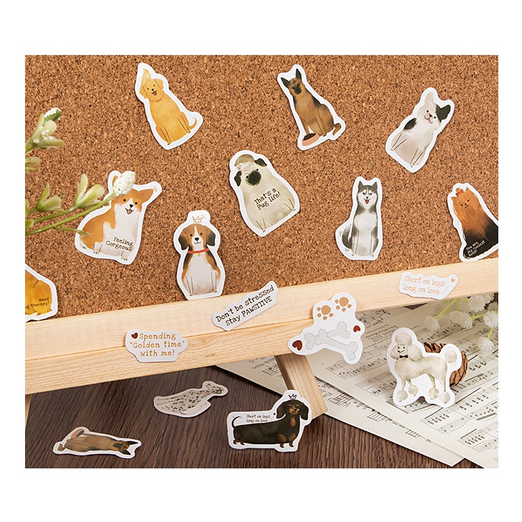 Hộp 46 tấm sticker, hình dán những chú chó đáng yêu