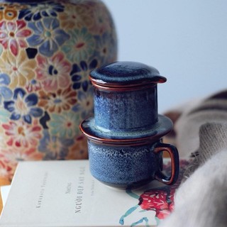 Bộ phin gốm pha cà phê xanh blue