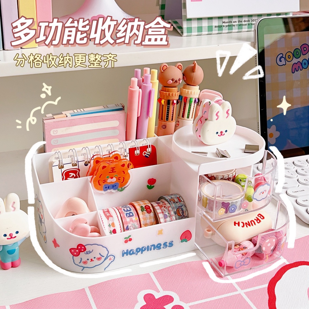 Hộp Đựng Cọ Trang Điểm / Bút Để Bàn mini 24h Kiểu Dáng Dễ Thương Kệ Đựng Bút Hộp Đựng Bút Để Bàn Lưu Trữ Văn PHòng Phẩm Kèm kho chứa đồ lặt vặt