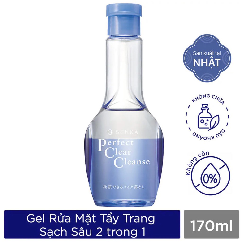 Gel Rửa Mặt Tẩy Trang Senka Sạch Sâu 2 trong 1 170ml Perfect Clear Cleanser Chính Hãng