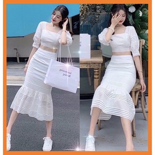 Oorder♥️set áo tay phồng+váy đuôi cásizes,m