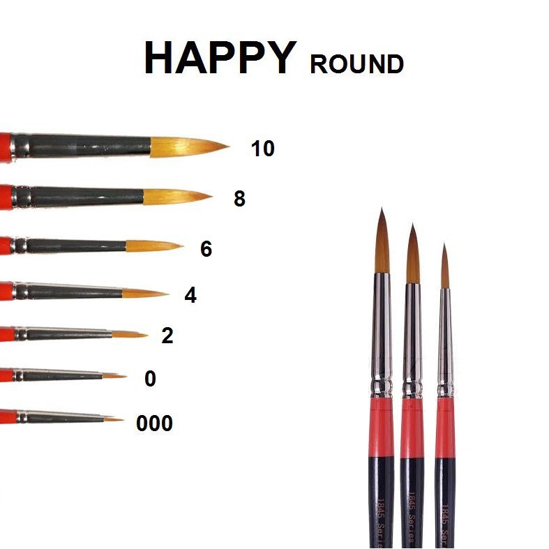 CỌ VẼ MÀU NƯỚC HAPPY ROUND ĐẦU TRÒN (CHỌN SIZE)