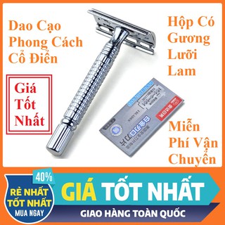 Dao Cạo Râu INOX Phong Cách Cổ Điển Cán Tháo Rời,An Toàn,Tiện Lợi,Kèm Dao Cạo Và Hộp Gương[ Video Sản Phẩm Trực Tiếp ]