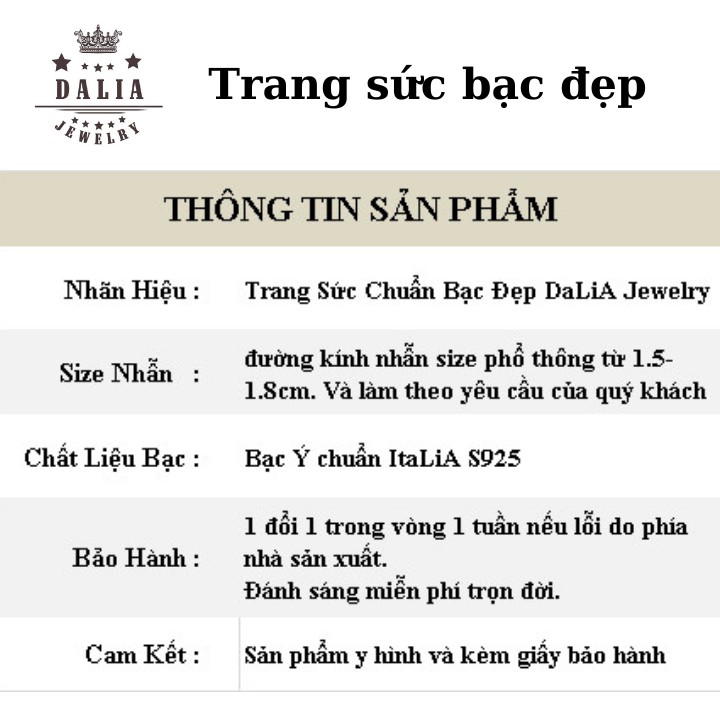 Nhẫn bạc nữ DaLiA Jewelry vương miện cao cấp, bạc chuẩn S925