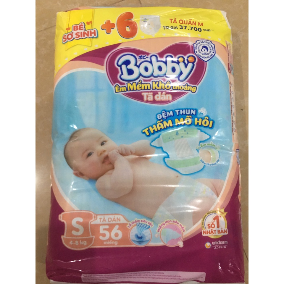 Tã dán Bobby size S 4-8 kg ( 56 + 6 miếng)