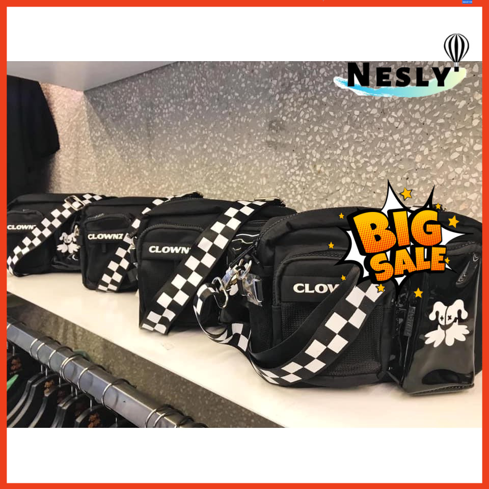 Túi đeo chéo dây caro ClownZ v4  thời trang nam nữ đi chơi đi du lịch đen- Nesly