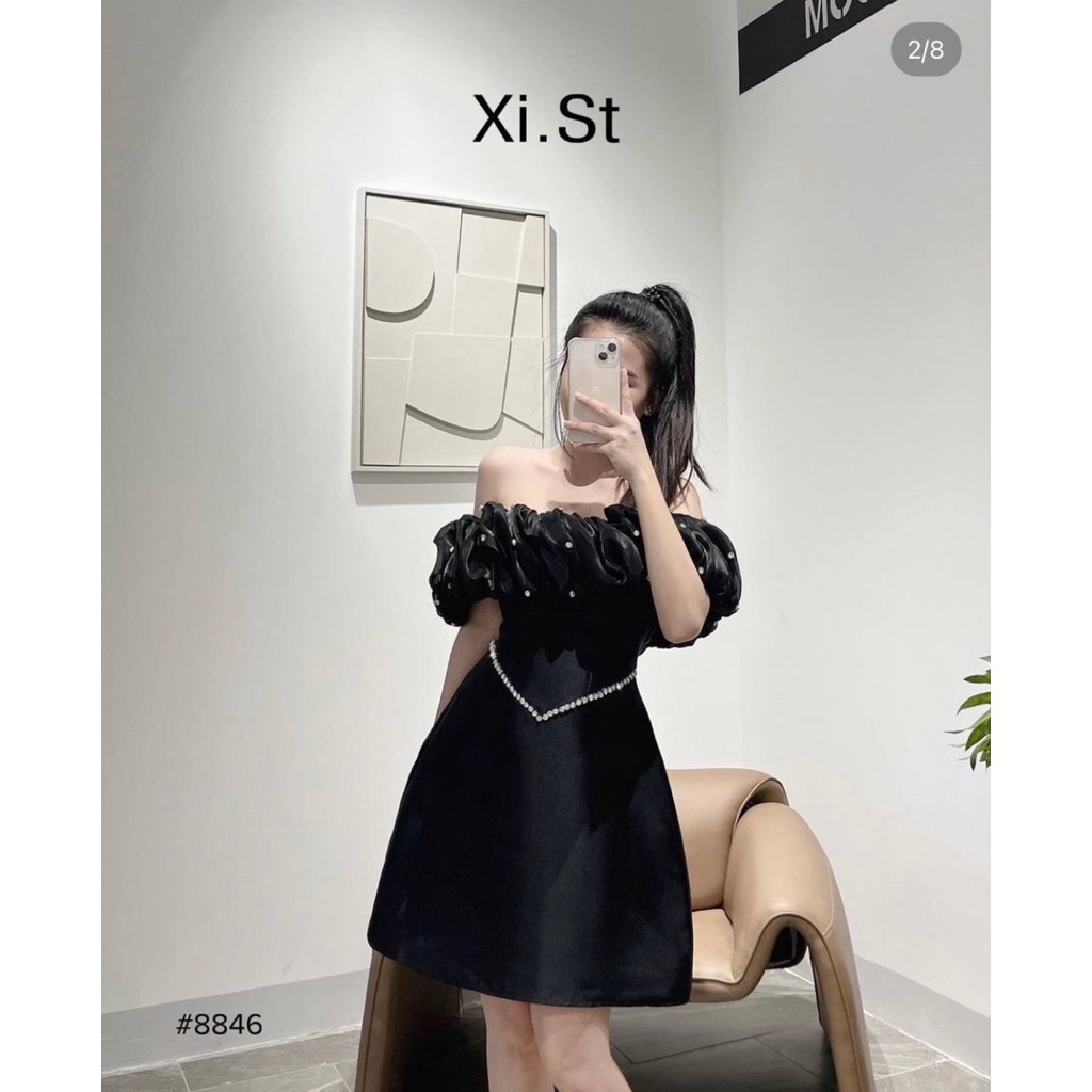 Đầm dự tiệc trễ vai bèo đính cườm sang trọng VILLA DRESS