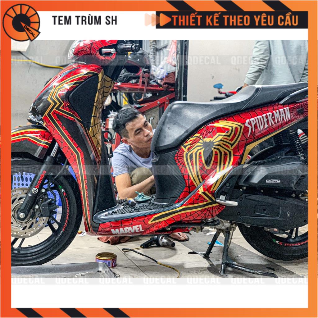 Tem trùm SH Spiderman đỏ vàng Marvel decal 3 lớp  thiết kế theo yêu cầu