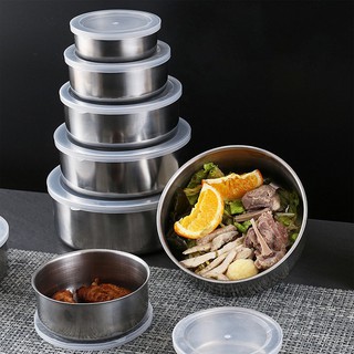 Sét, Bộ 5 Bát Inox Đựng, Bảo Quản Thức Ăn Để Tủ Lạnh