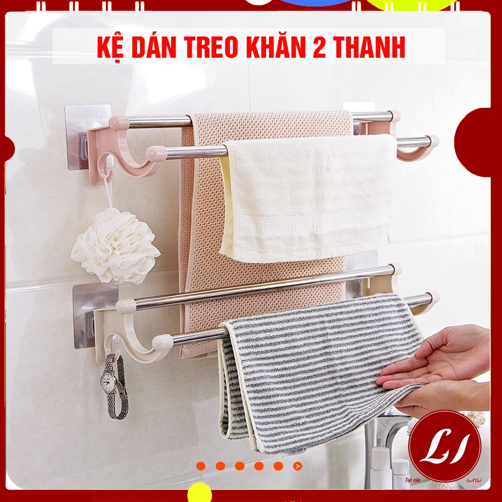 Kệ treo khăn 2 thanh Inox DÁN TƯỜNG tiện lợi (dài 40cm)